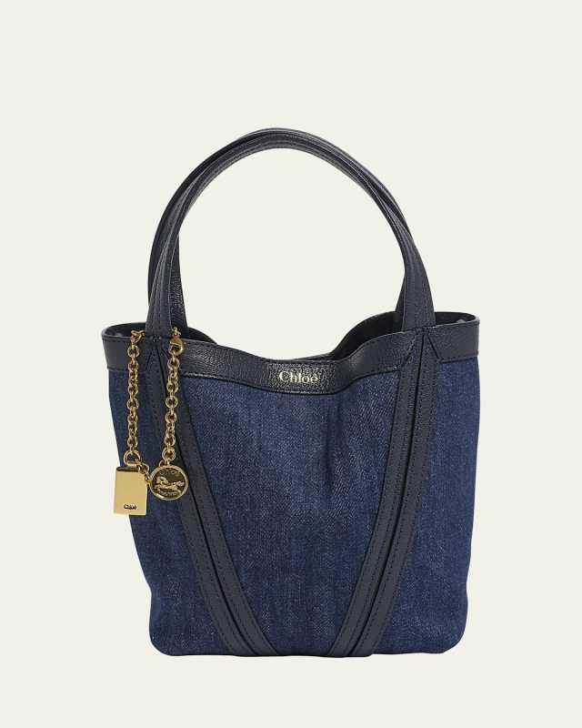 Spin Mini Bucket Tote Bag in Denim and Leather